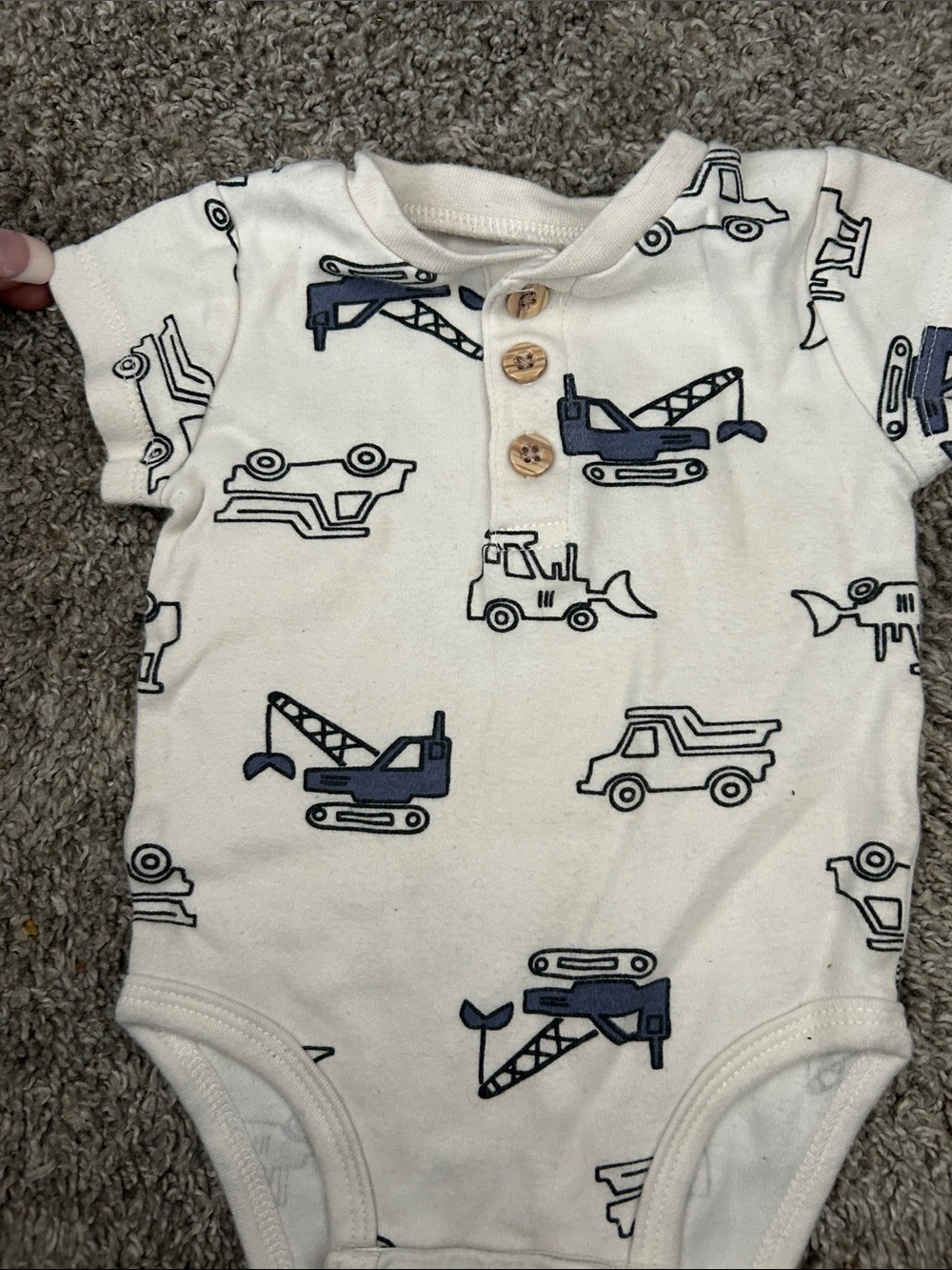 Baby Cream Short-Sleeve Bodysuit with Navy Construction Print